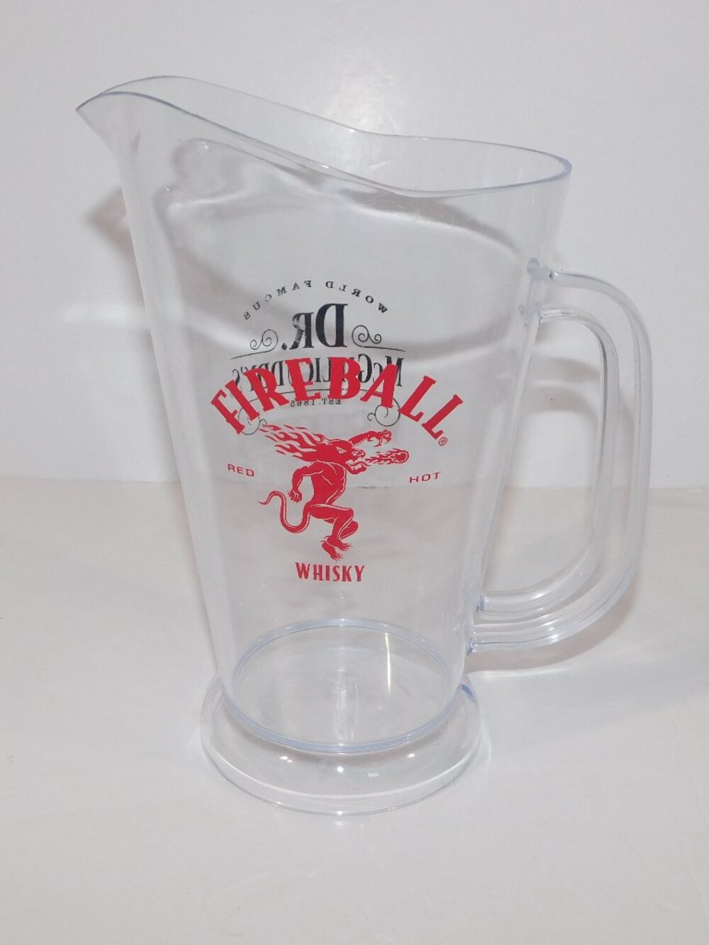 Fireball Whiskey Dr McGillicuddy's Spirits 9" Clear Acrylic Beer Pitcher Server